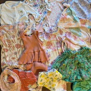 Baby Girl Clothes Lot Of 9 Clothing + Accessories 0-3M Burt’s Bee’s Carter’s Etc